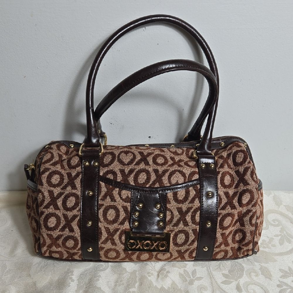 XOXO 90s Vintage Brown Velour Satchel with Faux Leather Accents
